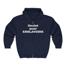 Load image into Gallery viewer, ENSLAVIORS - Unisex Heavy Blend™ Full Zip Hooded Sweatshirt - Statement Hoodie for Activists, Casual Wear, Gift for Friends, Cozy Sweatshirt, [...]
