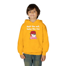 Load image into Gallery viewer, Half the Evil - Pudgy Penguins - Youth Heavy Blend Hooded Sweatshirt
