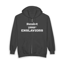 Load image into Gallery viewer, ENSLAVIORS - Unisex Heavy Blend™ Full Zip Hooded Sweatshirt - Statement Hoodie for Activists, Casual Wear, Gift for Friends, Cozy Sweatshirt, [...]
